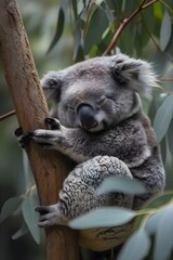 Fototapeta premium a koala sleeping in a tree with its eyes closed
