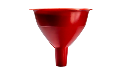 Red plastic funnel isolated on transparent background.