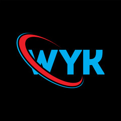 WYK logo. WYK letter. WYK letter logo design. Initials WYK logo linked with circle and uppercase monogram logo. WYK typography for technology, business and real estate brand.