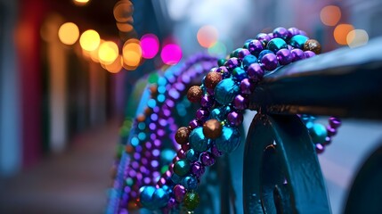 a close up of a bench with beads on it