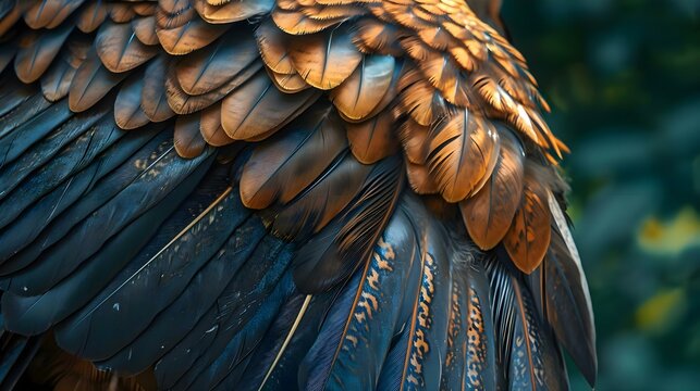 a close up of a large bird's feathers