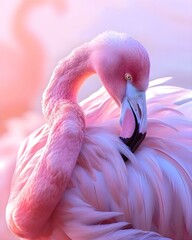 Fototapeta premium a close up of a pink flamingo with a background