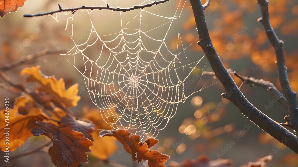 Sticker a spider web hanging from a tree branch
