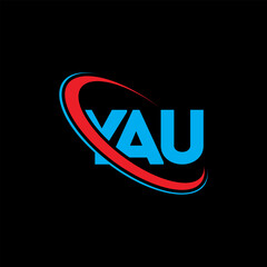 YAU logo. YAU letter. YAU letter logo design. Intitials YAU logo linked with circle and uppercase monogram logo. YAU typography for technology, business and real estate brand.