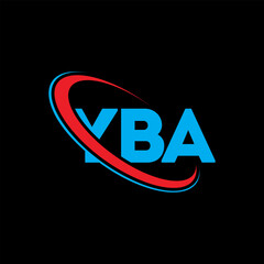 YBA logo. YBA letter. YBA letter logo design. Intitials YBA logo linked with circle and uppercase monogram logo. YBA typography for technology, business and real estate brand.