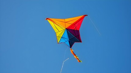a colorful kite flying in a blue sky
