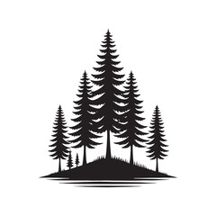 Canopy of Tranquility: Pine Tree Silhouette Ensemble Forming a Lush Canopy of Peace in Nature's Silhouetted Landscape - Pine Tree Illustration - Nature Vector
