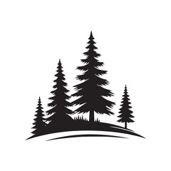 Obraz premium Whispers of the Woods: Nature Silhouette Conjuring the Enchanting Aura of Pine Tree Silhouette - Nature Silhouette - Pine Tree Vector 