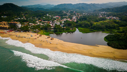 San Pancho Beach Town Aerial Drone Landscape Mexican Town Nayarit Pacific Coast of Mexico, Puerto...