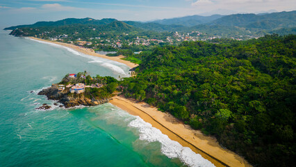 San Pancho Beach Town Aerial Drone Landscape Mexican Town Nayarit Pacific Coast of Mexico, Puerto...