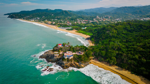 San pancho Mexico Sayulita riviera Nayarit mexican Pacific Ocean coastline surf spot destination Aerial drone