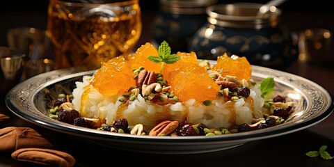 Gajar ka Halwa Elegance - Culinary Artistry of Carrot Pudding, a Flavorful Tapestry of Ghee, Nuts, and Sweet Bliss  - obrazy, fototapety, plakaty