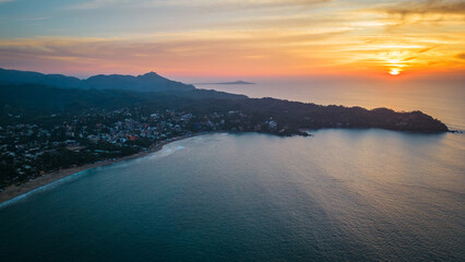 drone riviera Nayarit at sunset Aerial Sunset Landscape of Sayulita Beach Mexican Travel Destination