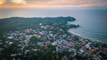 drone riviera Nayarit at sunset Aerial Sunset Landscape of Sayulita Beach Mexican Travel Destination