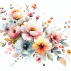 Fototapeta na wymiar Blooms in Watercolor: A Symphony of Artistic Floral Elegance