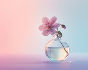 Obraz na płótnie Canvas Elegante Vase mit Frühlingsblume vor Pastellfarbenem Hintergrund