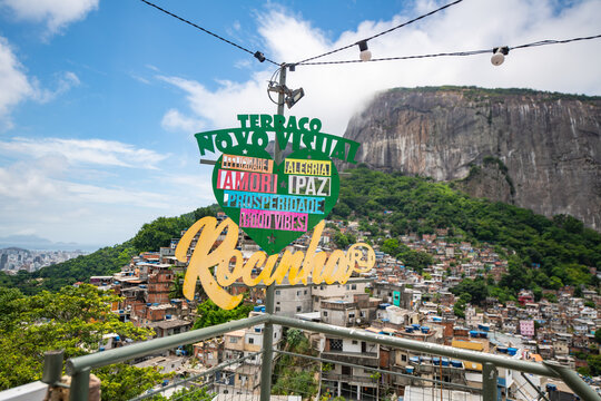 view of Rocinha, the largest Favela in Brazil from the top of the hill at the viewpoint at Novo Visual Restaurant Rocinha