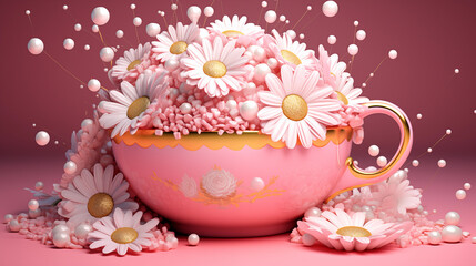 Obraz na płótnie Canvas Сup with flowers inside. Creative floral spring bloom concept.