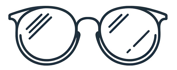 Minimalist schematic illustration of eyeglasses with a simple frame, outlined in black on white background - obrazy, fototapety, plakaty