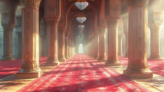 Interior of mosque with fantasy inside palace view looping animation video footage 