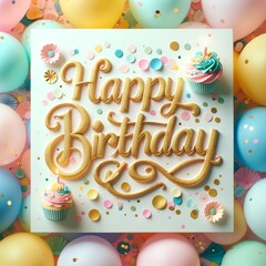 Festive Birthday Scene with Colorful Confetti and Cupcakes