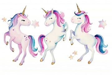 Fototapeta premium Watercolor illustration set of Unicorn, different poses