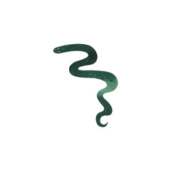 Snake. Green silhouette of an animal. Isolated watercolor illustration on white background.