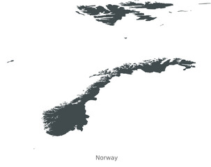 Map of Norway, Northern Europe. This elegant black vector map is ideal for use in graphic design, educational projects, and media, adaptable to various settings and resolutions.