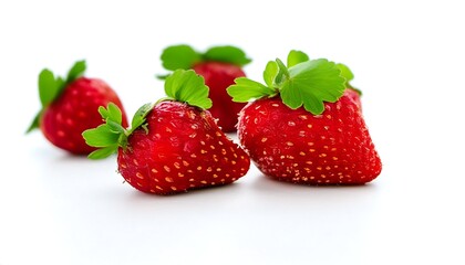 Fresh red ripe strawberries isolated on white background - fresh fruit, healthy lifestyle concept.
