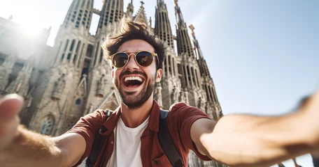 Fototapeten Happy tourist visiting La Sagrada Familia, Barcelona Spain © Davide Angelini