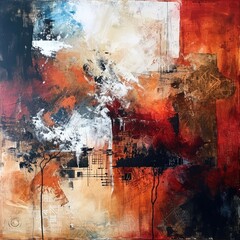 Abstract background, oil painting on canvas, black and red colors