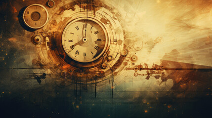 Vintage abstract background with antique clock and empty space