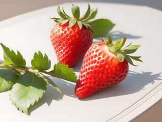 Fresh red ripe juicy strawberries on a table - healthy eating, fresh fruit concept. Generative AI