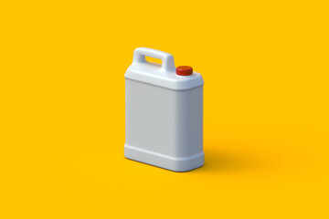 White plastic canister. Chemical product for agriculture. Jerry can for car oil or gasoline. Disinfectant or liquid laundry soap. Empty milk can. 3d rendering