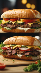 A testy Burger background fast food. - obrazy, fototapety, plakaty