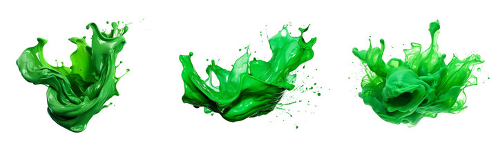 Set of green color plastic paint isolated on a transparent background