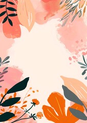 Fototapeta na wymiar floral botanical background for greeting card or invitations - modern watercolor flowers pink orange