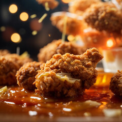 Testy Fried Chicken on a plate. - obrazy, fototapety, plakaty