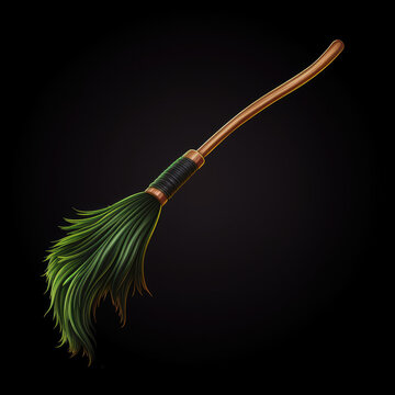 Witch broom on black background