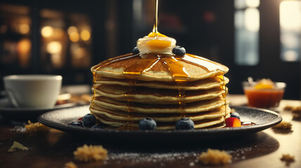 Testy Pancakes on a plate with sos, Ai photo.