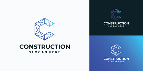 Letter C connection vector logo design, hexagon shape with geometric polygonal lines.