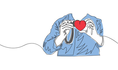 Continuous line drawing of doctor. world healt day concept