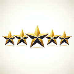 Fototapeta premium Five golden stars in a straight line, schematic representation of a top-tier, five-star rating