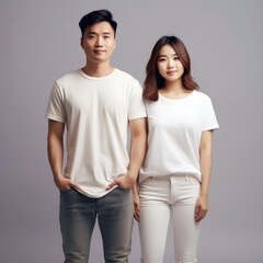Fototapeta premium illustration of two models wearing plain T-shirts for mockup or graphic resource