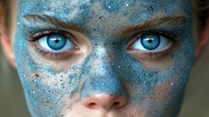 Portrait with Blue Glitter and Intense Gaze