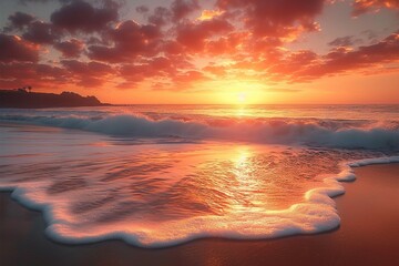 Sunrise on the beach beautiful seascape view for a getaway - obrazy, fototapety, plakaty