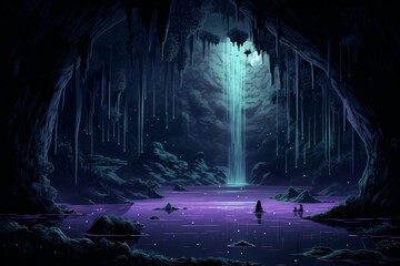 Enchanted moonlit waterfalls, flowing with liquid silver and granting wishes to those who bathe beneath them - Generative AI - obrazy, fototapety, plakaty