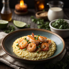 Fototapeta premium Cajun Shrimp and Grits - Spicy Southern Comfort