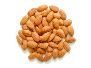 Pile of almonds isolated on white background
