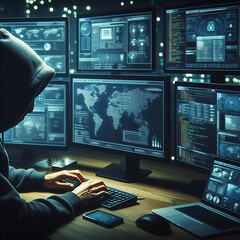 Hacker by his computer 